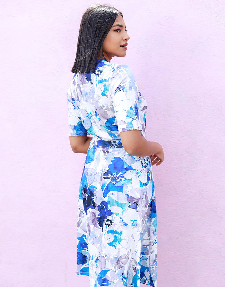 Printed Wraparound Short Sleeves Dress