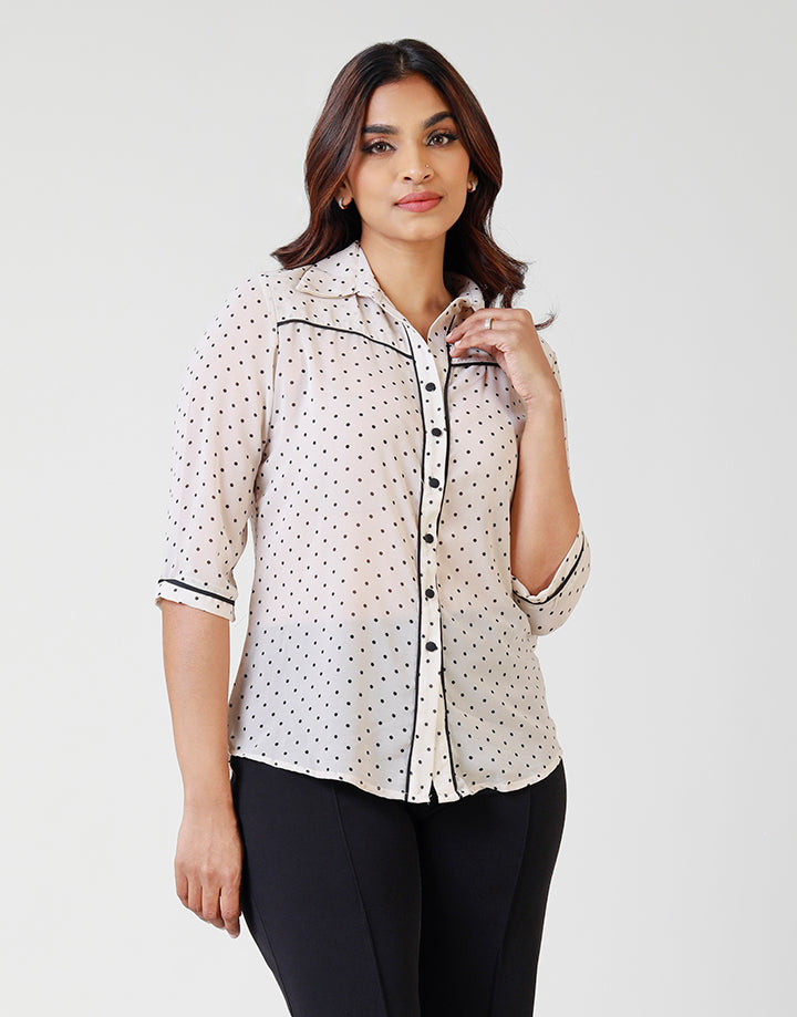 Printed ¾ Sleeves Blouse with Piping