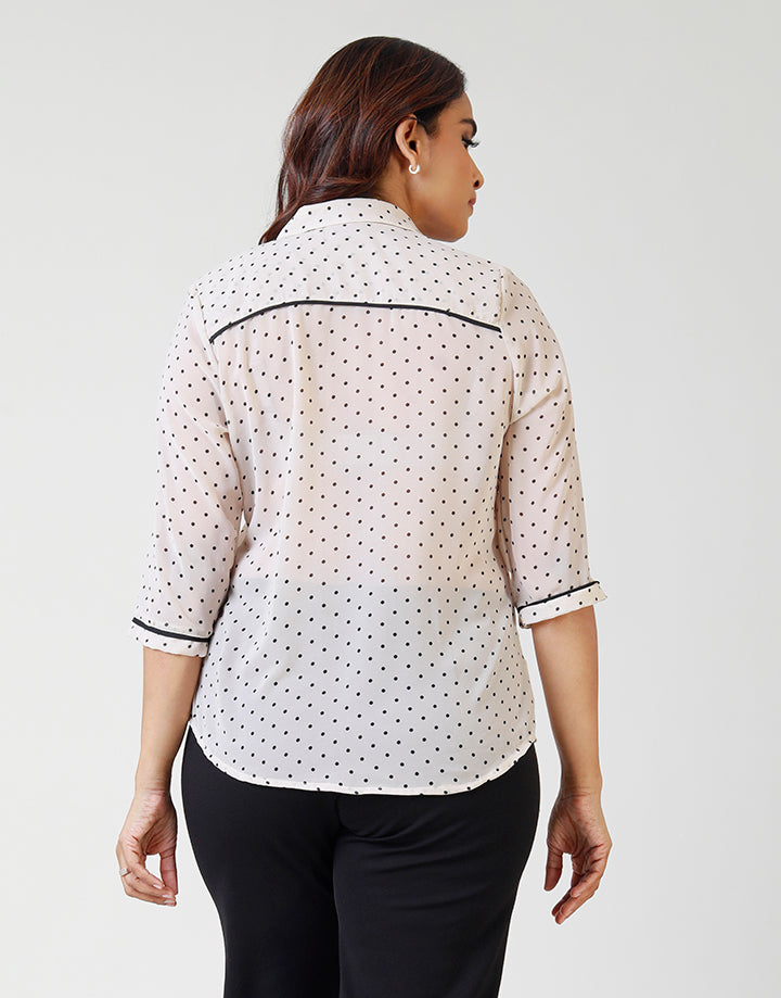 Printed ¾ Sleeves Blouse with Piping