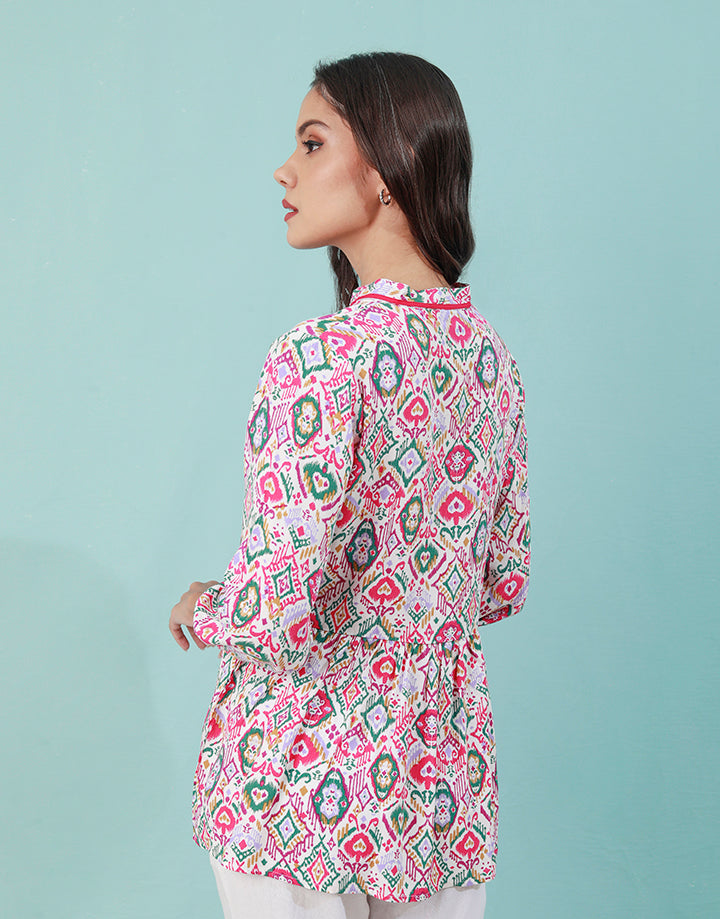 Printed ¾ Sleeves Top with Neck Tie