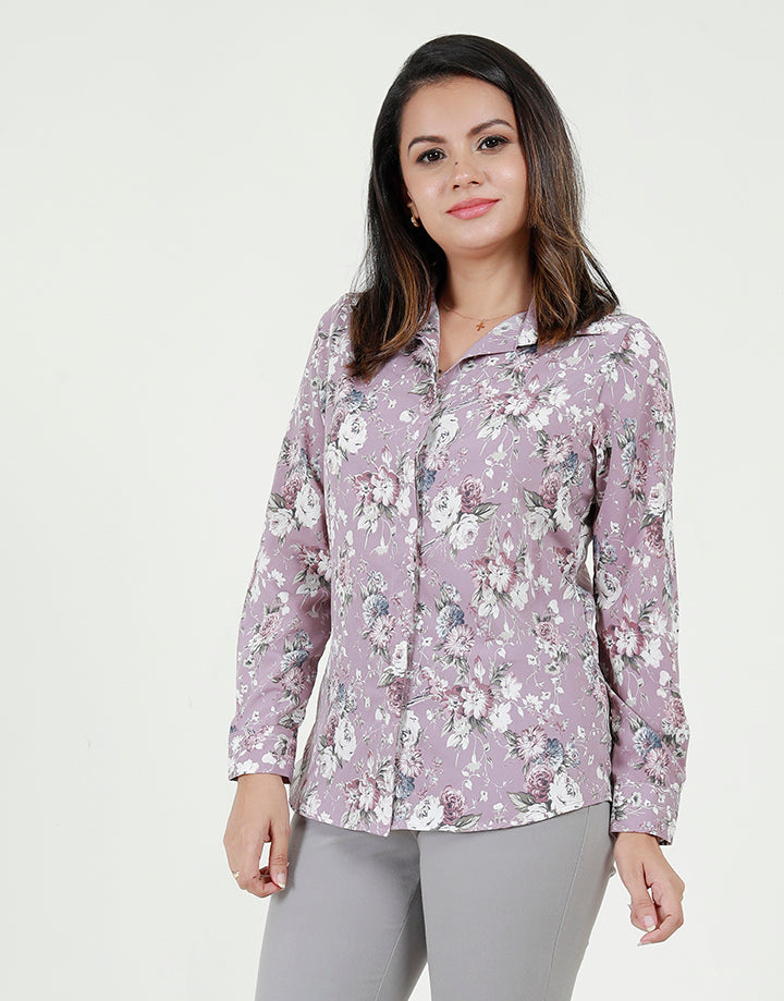 Printed long Sleeves Blouse with Collar