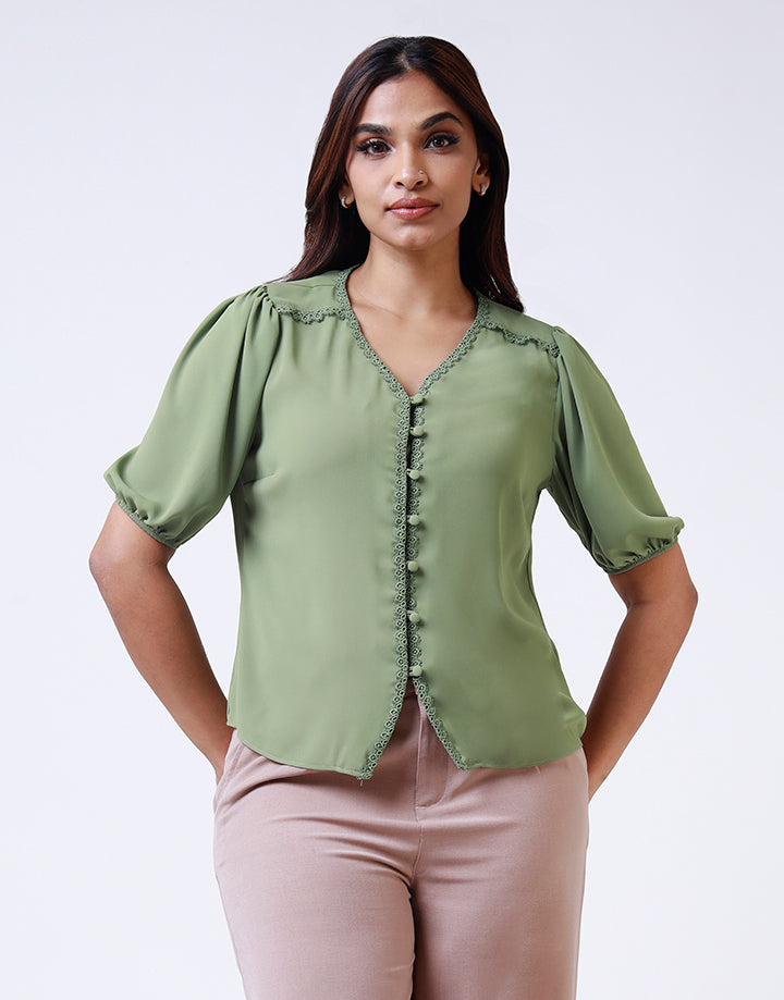 Puff Sleeves Blouse with Frill Details