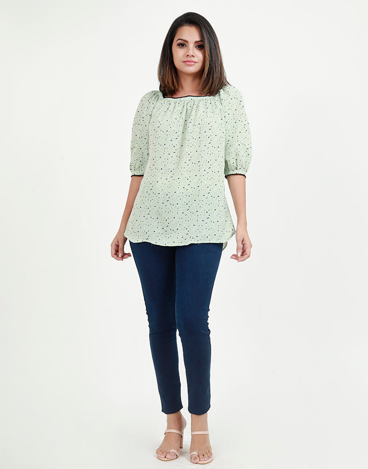 Puff Sleeves Top with Square Neck Line