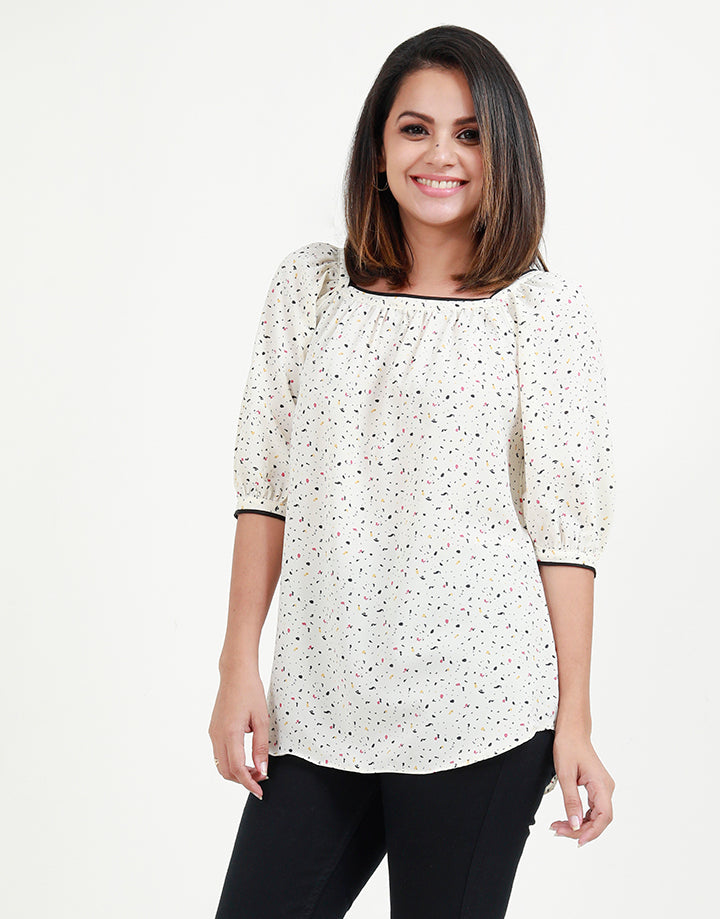 Puff Sleeves Top with Square Neck Line