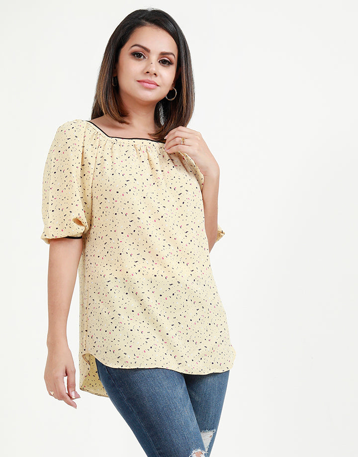 Puff Sleeves Top with Square Neck Line