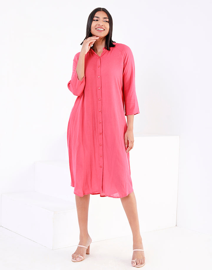 Raglan Sleeve Button Up Dress