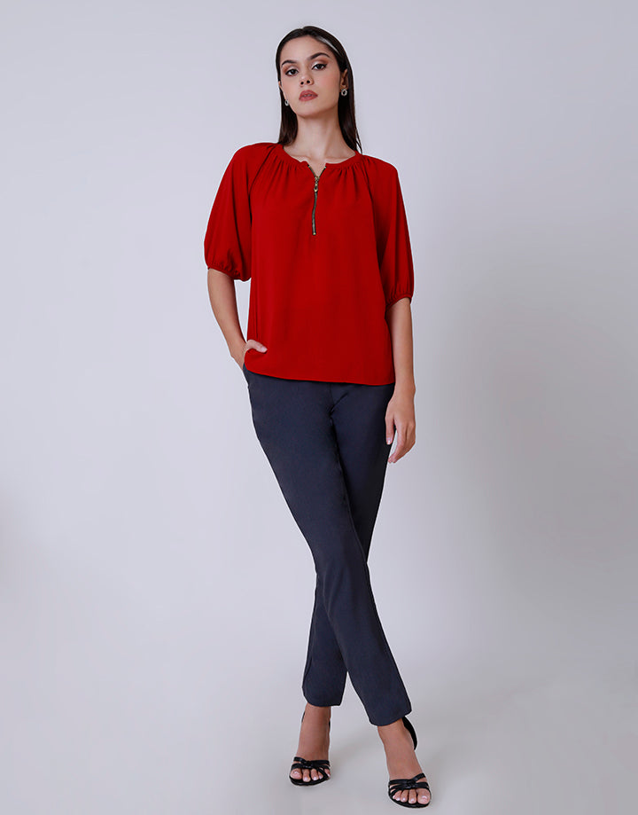 Raglan Sleeve Top with Neck Zipper