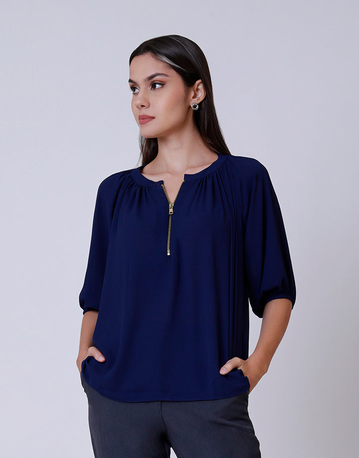 Raglan Sleeve Top with Neck Zipper