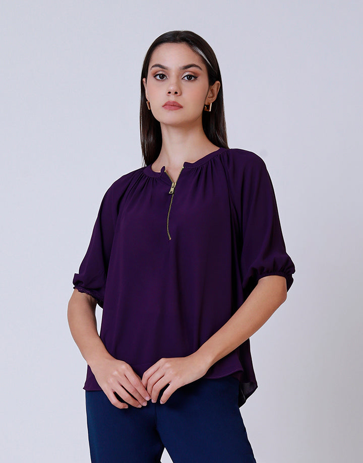 Raglan Sleeve Top with Neck Zipper