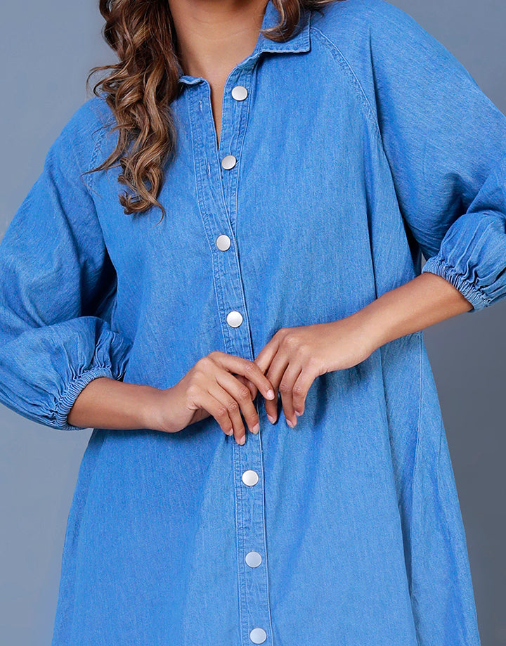 Reglan Sleeve Chambray Shirt Dress