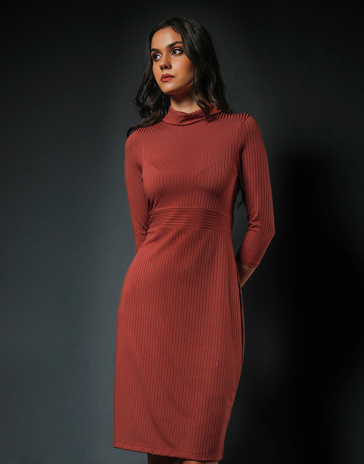 Ribbed Bodycon Dress with ¾ Sleeves