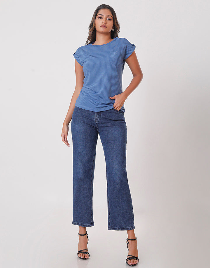 Ribbed Maggi Sleeves Tee with Pocket