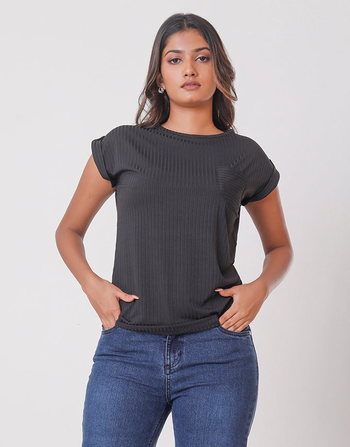 Ribbed Maggi Sleeves Tee with Pocket