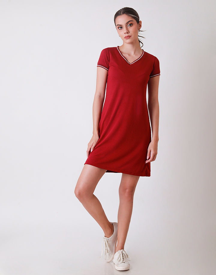 Ribbed Trim T-Shirt Dress