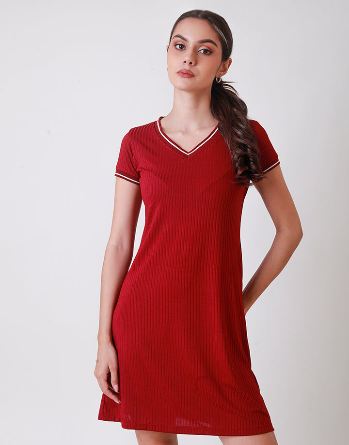 Ribbed Trim T-Shirt Dress