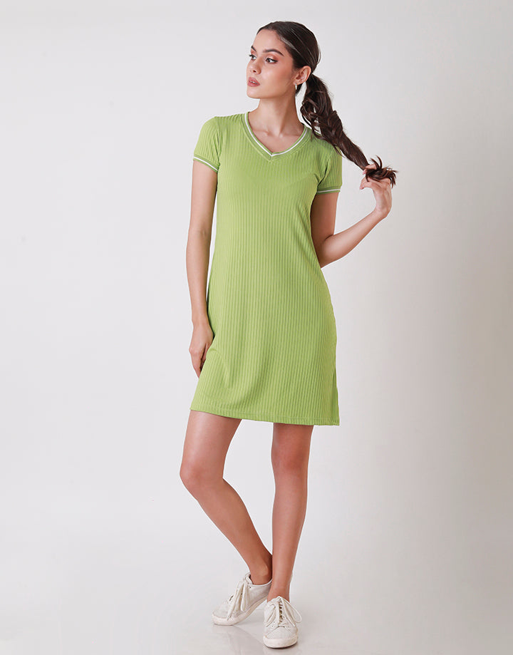 Ribbed Trim T-Shirt Dress