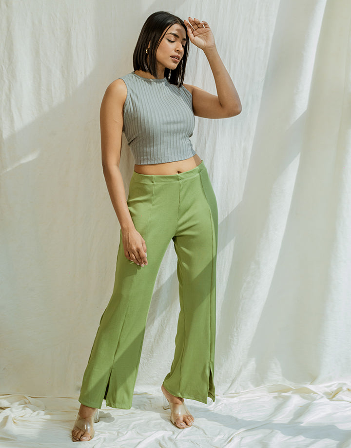 Ridded Stretch Front Slit Pant