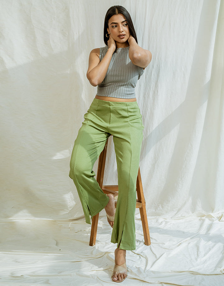 Ridded Stretch Front Slit Pant – Spring & Summer