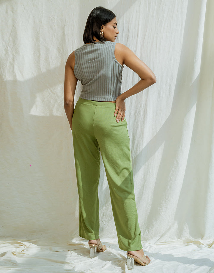 Ridded Stretch Front Slit Pant