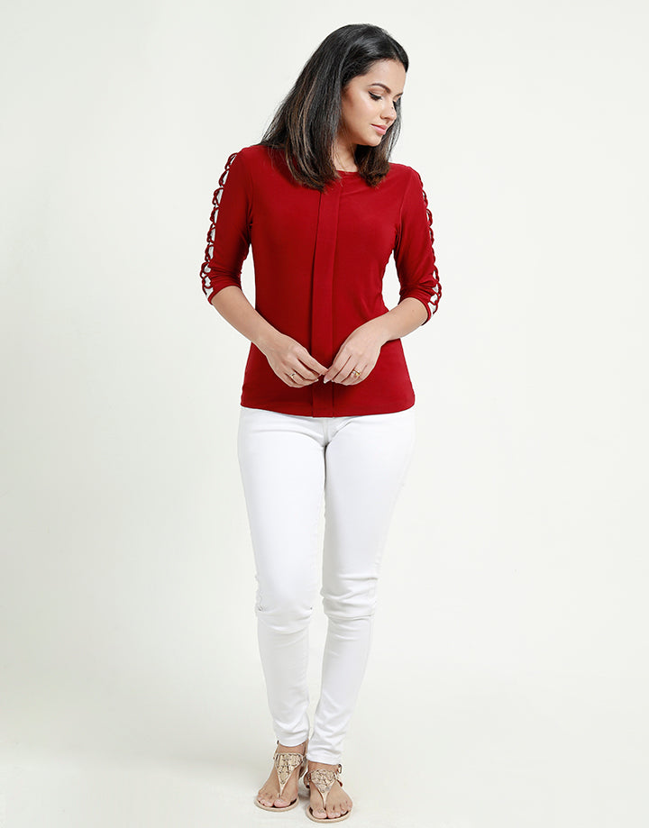 Round Neck Blouse with Detailed Sleeves