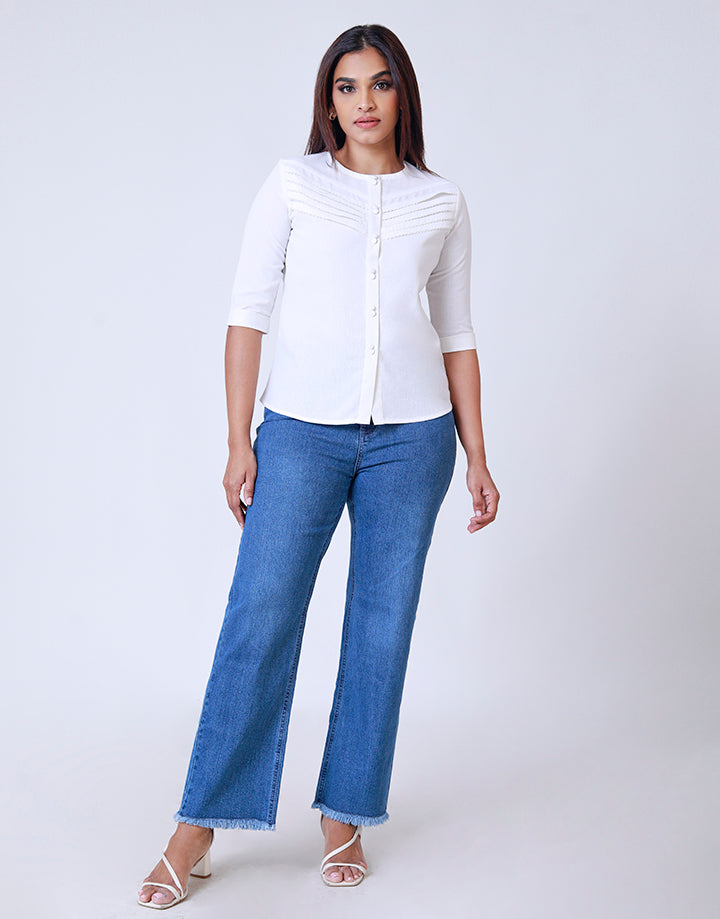 Round Neck Blouse with Folder Sleeves