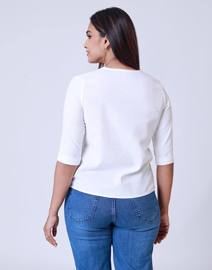 Round Neck Blouse with Folder Sleeves