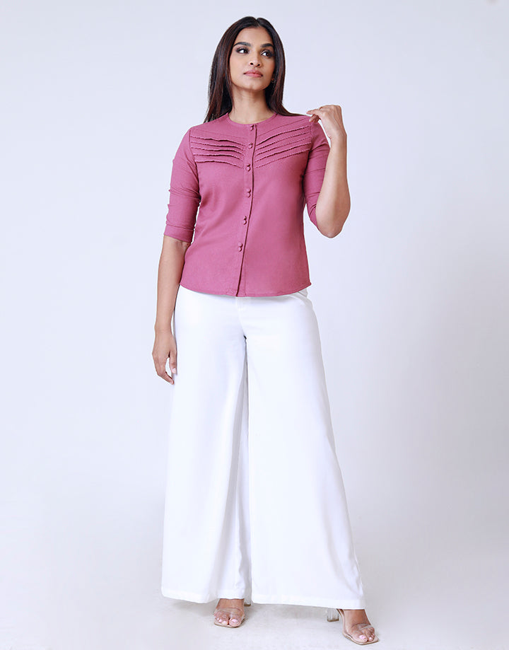 Round Neck Blouse with Folder Sleeves