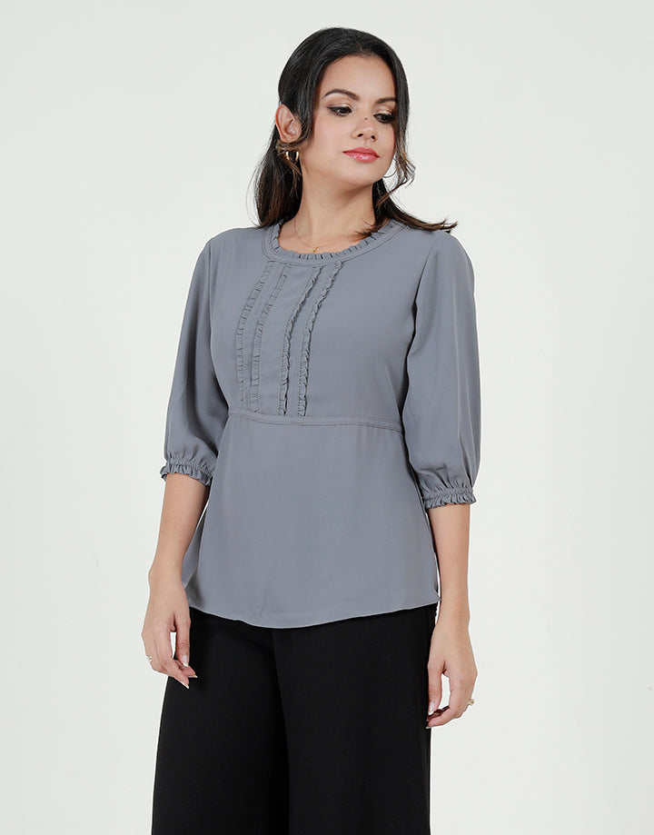 Round Neck Blouse with Frill Details