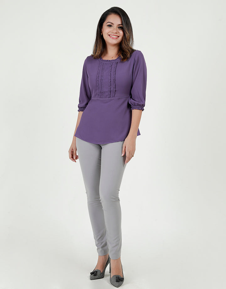 Round Neck Blouse with Frill Details