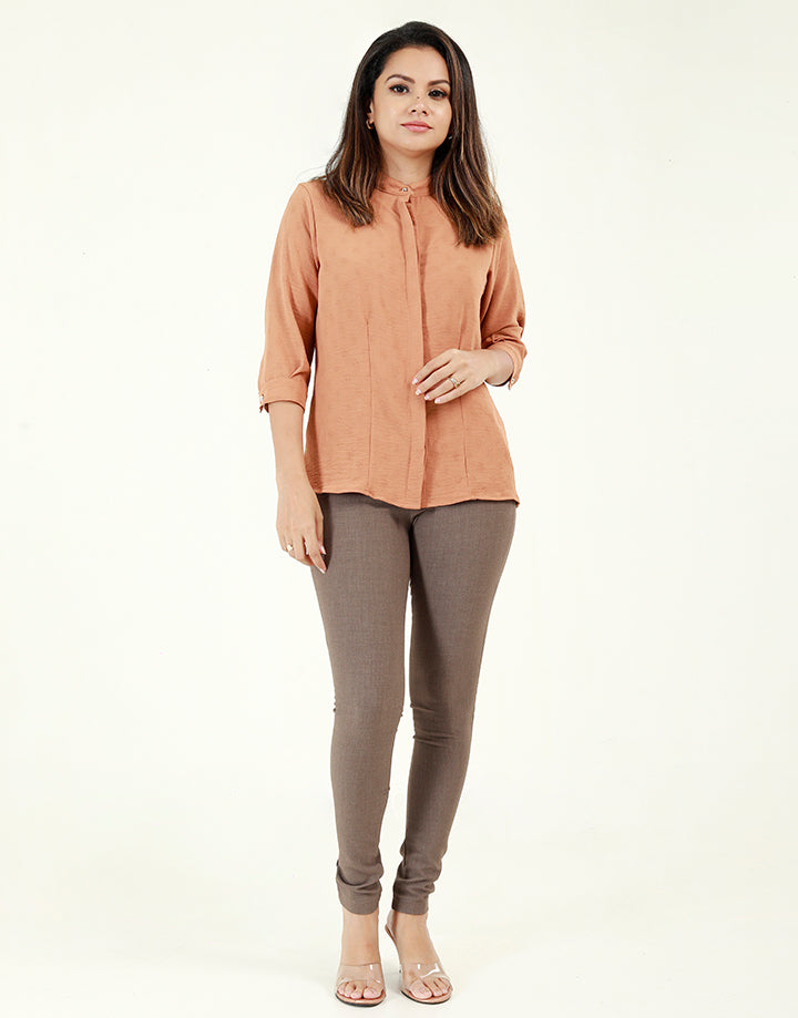 Round Neck Blouse with Hidden Placket
