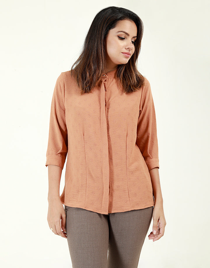 Round Neck Blouse with Hidden Placket