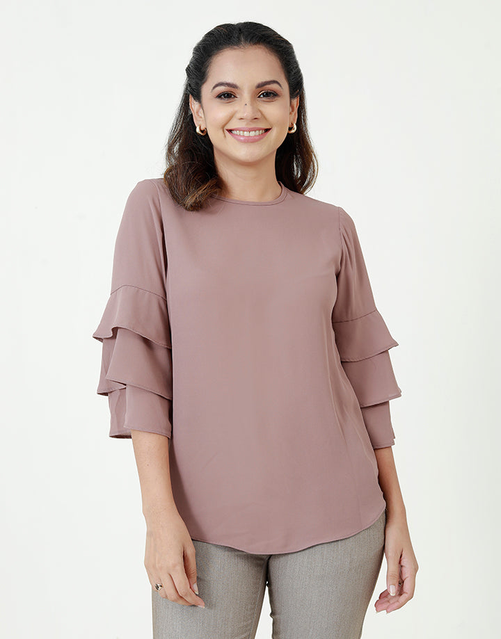Round Neck Blouse with Layered Sleeves