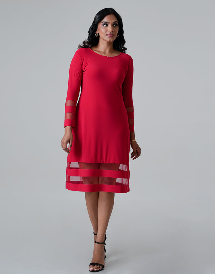 Round Neck Dress with Contrast Mesh