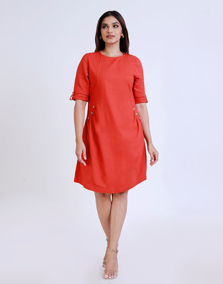 Round Neck Dress with Folder Sleeve