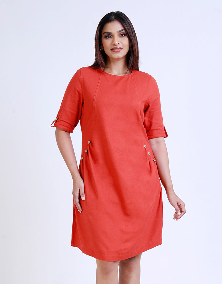 Round Neck Dress with Folder Sleeve