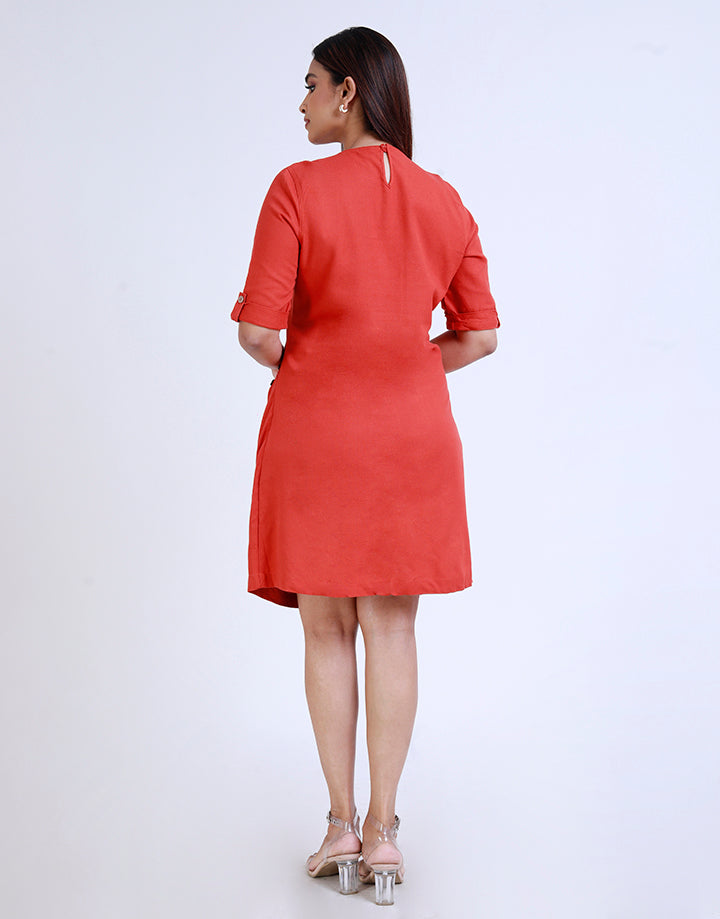 Round Neck Dress with Folder Sleeve