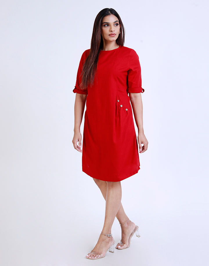 Round Neck Dress with Folder Sleeve