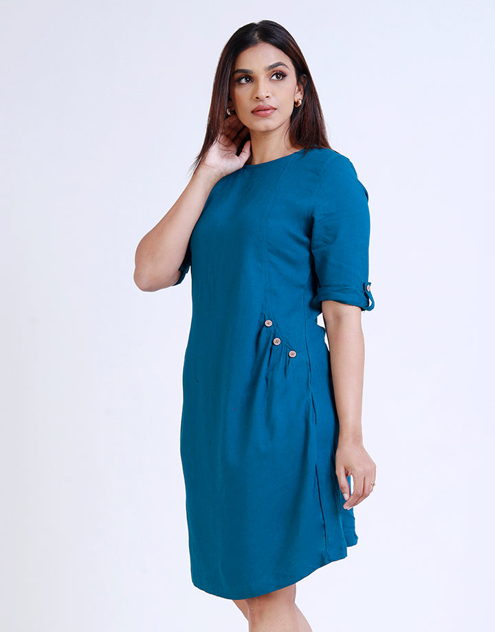 Round Neck Dress with Folder Sleeve