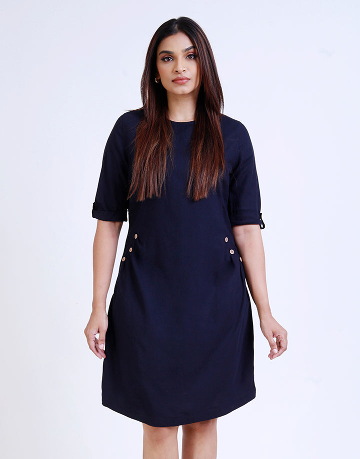 Round Neck Dress with Folder Sleeve