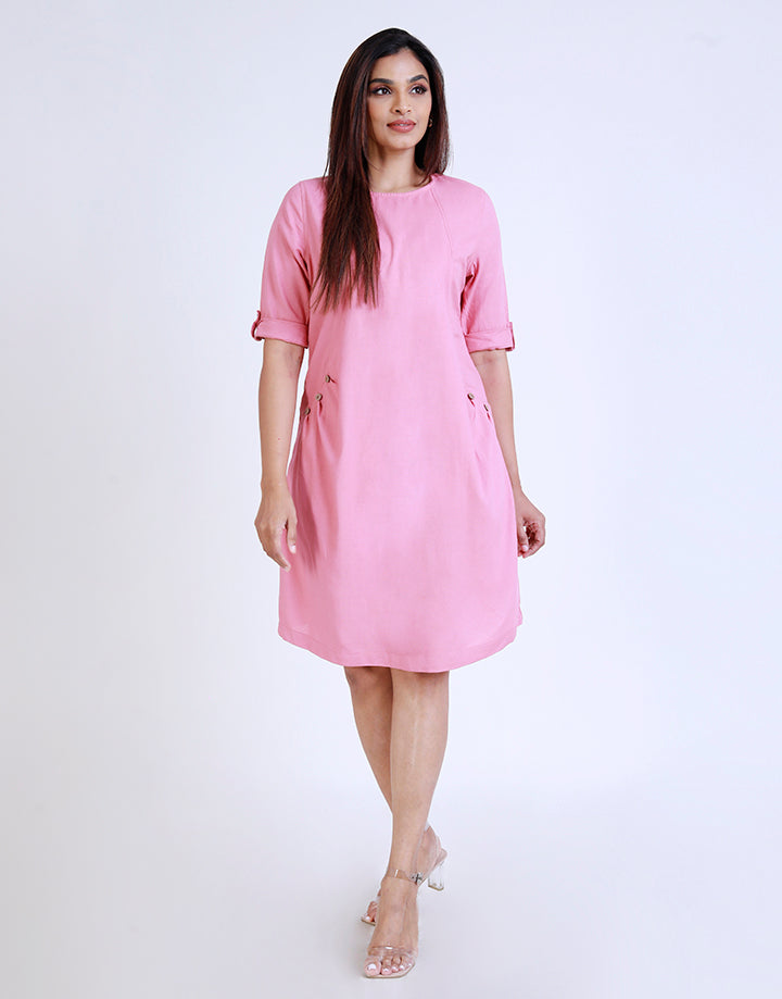 Round Neck Dress with Folder Sleeve