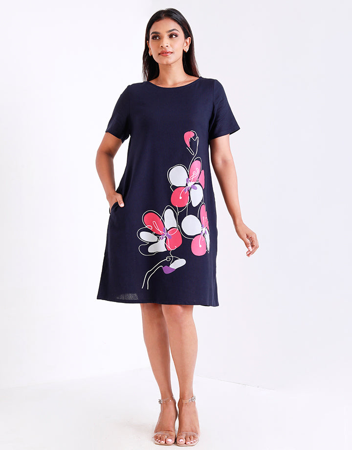 Round Neck Dress with Screen Print