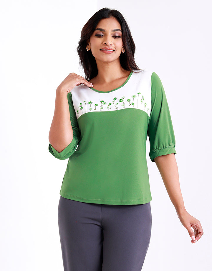 Round Neck Floral Embroidered Top