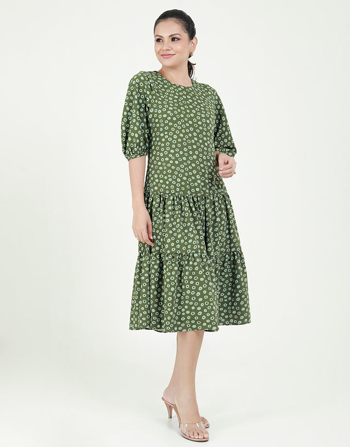 Round Neck Midi Dress with ¾ Sleeves