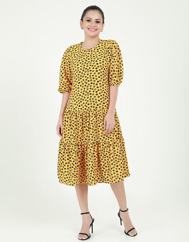 Round Neck Midi Dress with ¾ Sleeves
