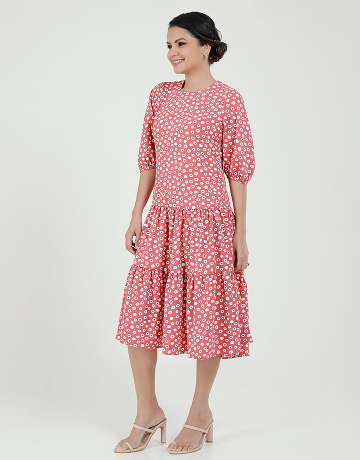 Round Neck Midi Dress with ¾ Sleeves
