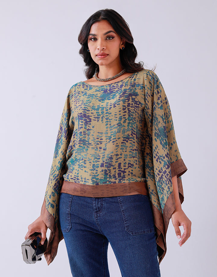 Round Neck Printed Poncho Top