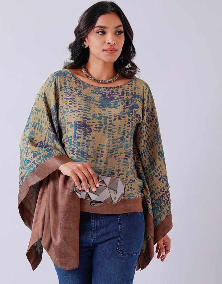 Round Neck Printed Poncho Top