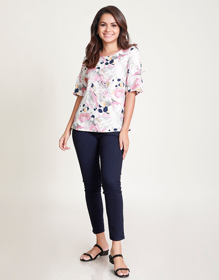 Round Neck Printed Top