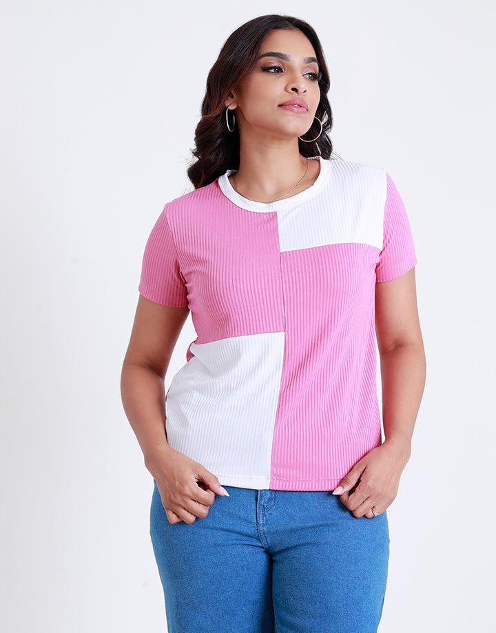 Round Neck T-Shirt with Colour Block