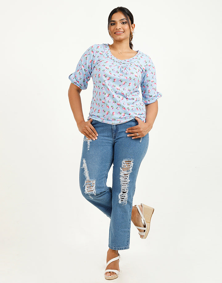 Round Neck Top with ¾ Sleeves